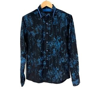 Eight X Premium Slim Fit Button Up Shirt‎ Mens Size L Blue Abstract Long Sleeve